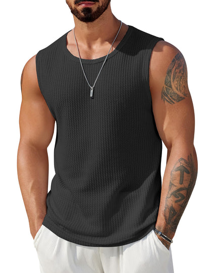 HOTCOOFANDY Mens Casual Tank Tops 2 Pack Waffle Knit Sleeveless Shirt Breathable Tank Shirts Summer Muscle Tee
