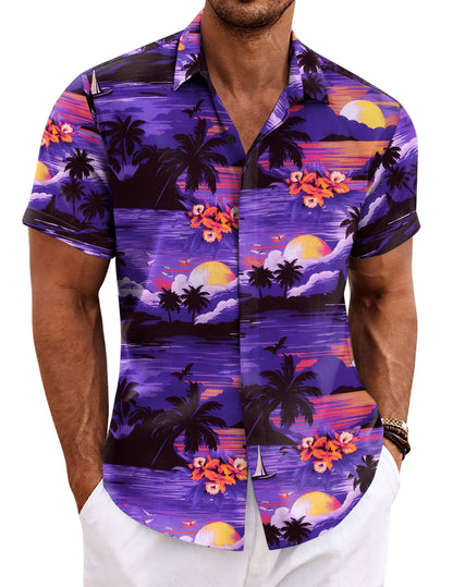 HOTCOOFANDY Men's Linen Shirts Short Sleeve Casual Shirts Button Down Shirt for Men Beach Summer Wedding Shirt