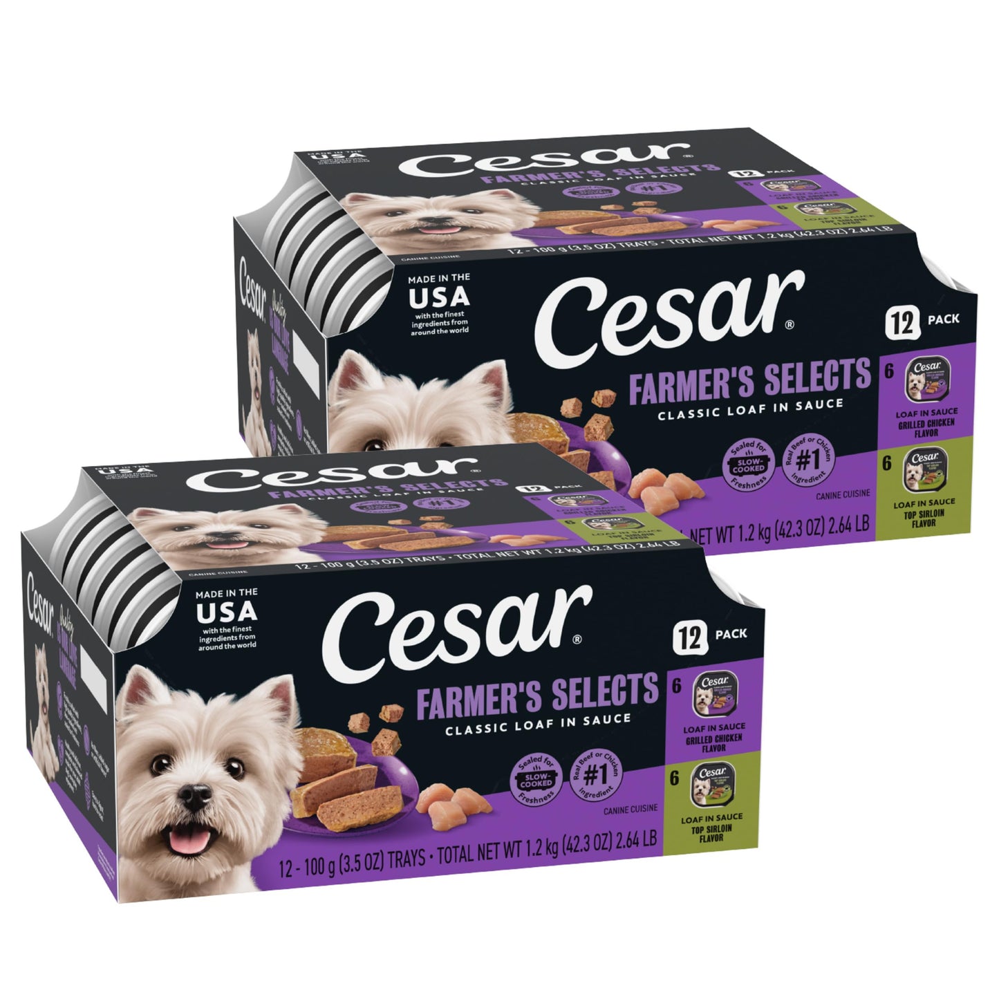 HOTCesar Classic Loaf in Sauce Wet Dog Food, Meaty Selects, 3.5 oz, 24 Count | Made in USA, Real beef or chicken #1 ingredient, no fillers or artificial flavors, slow-cooked, easy peel trays