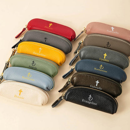 HOTipetlive Custom Cross Rosary Holder Case Leather Personalized Name Rosary Bag Storage Pouch Small Coin Purse Travel Christian Gifts For Women Men Mother Grandma