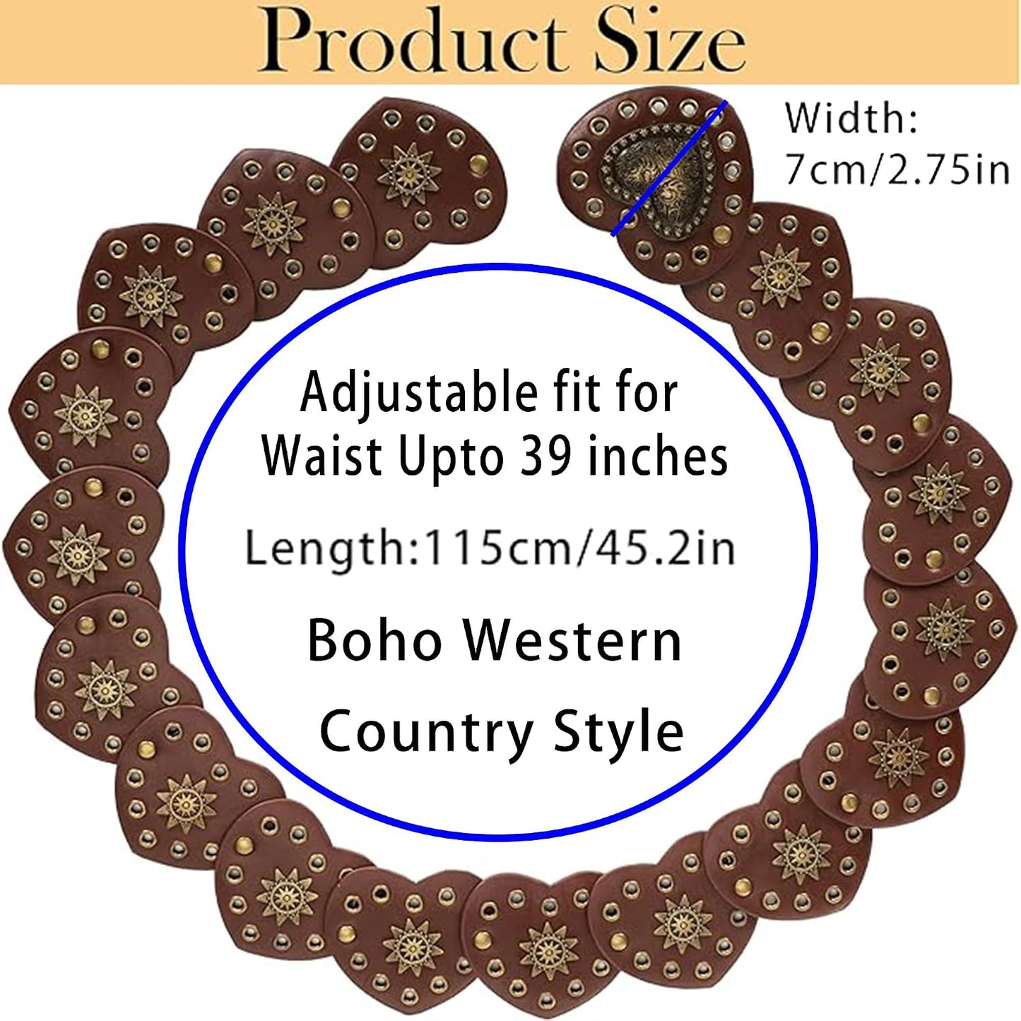 HOTIZUS Women's Western Belt Love-Heart-Waist Boho-Country Cowgirl-Belts for Dresses