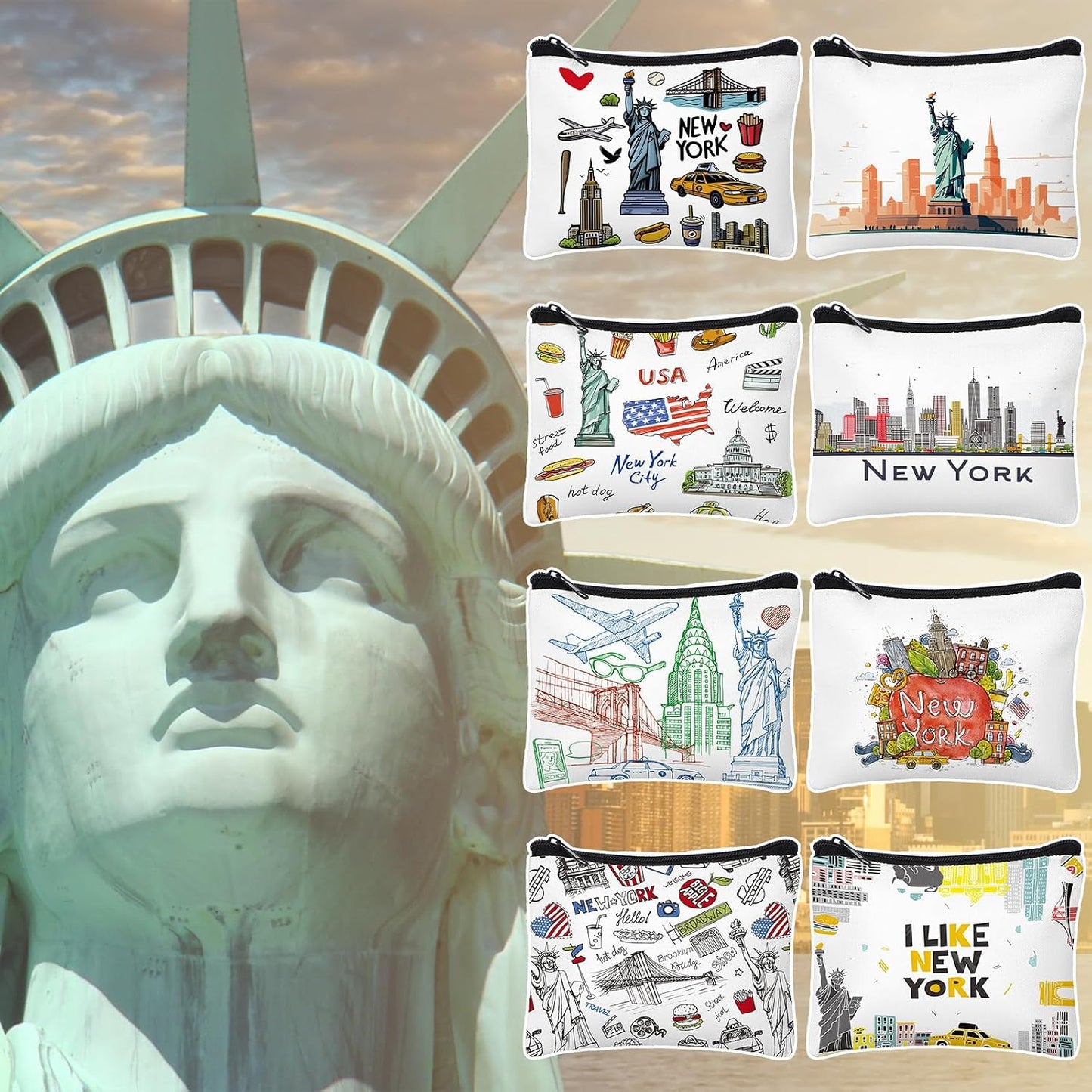 HOTDansydaisy 32 Pcs New York Souvenirs New York Gifts USA Souvenirs Small Canvas Coin Purse Cute Change Purse Zipper Coin Pouch Mini Coin Bag Tiny Pouch for Women Traveler Birthday Gifts