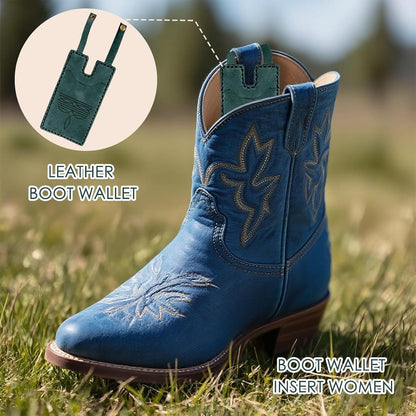 HOT3pcs Western Boot Wallet with Snap Strap – Leather Card Holder for Cowboy Boots | Handcrafted Slim Wallet for Women & Men | RFID Blocking Cash Strap Pocket