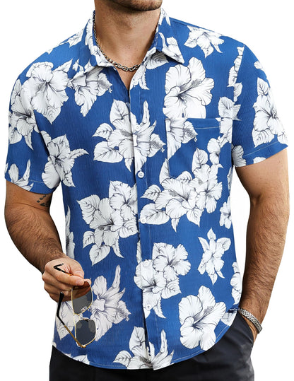 HOTVATPAVE Mens Summer Striped Shirts Button Down Short Sleeve Vintage Beach Hawaiian Shirts with Pocket