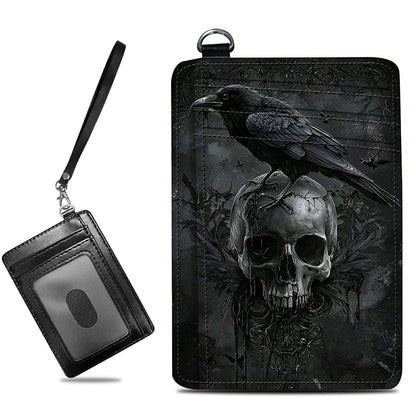 HOTCute Credit Card Holder with Zipper, Crow Skull RFID-Blocking Card Case Small Wallet for Women Men, Multi-slot Card Organizer Case Travel Accordion Wallet