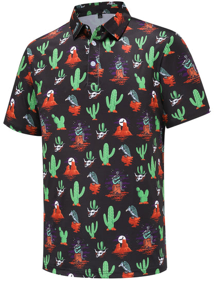 HOTMens Golf Polo Shirts Short Sleeve Performance Moisture Wicking Dry Fit Casual Print Funny Golf Polo Shirts for Men