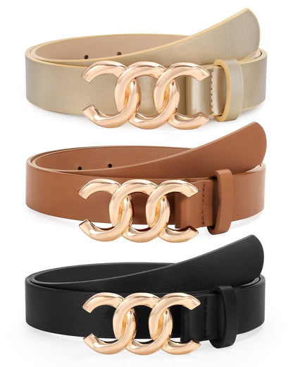 HOTTRIWORKS 3 Pack Women's Belts for Jeans Pants Fashion Waist Belts for Ladies Leather Belts