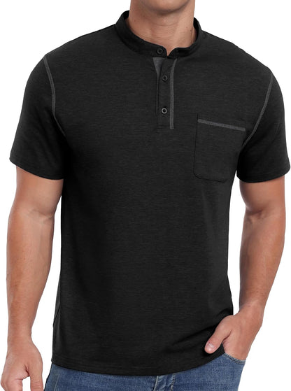 HOTSailwind Mens Henley Shirts Short Sleeve Summer Casual Classic Cotton T Shirts Pocket Button Shirt