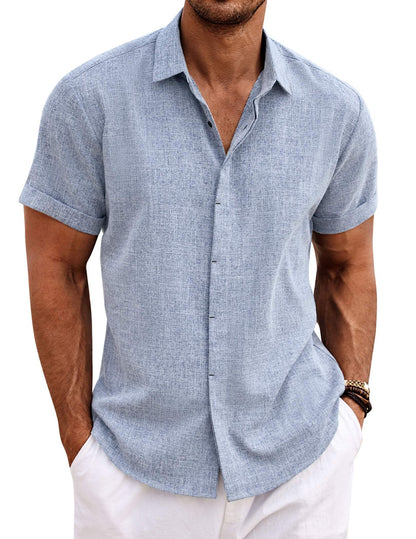 HOTCOOFANDY Men's Linen Shirts Short Sleeve Casual Shirts Button Down Shirt for Men Beach Summer Wedding Shirt