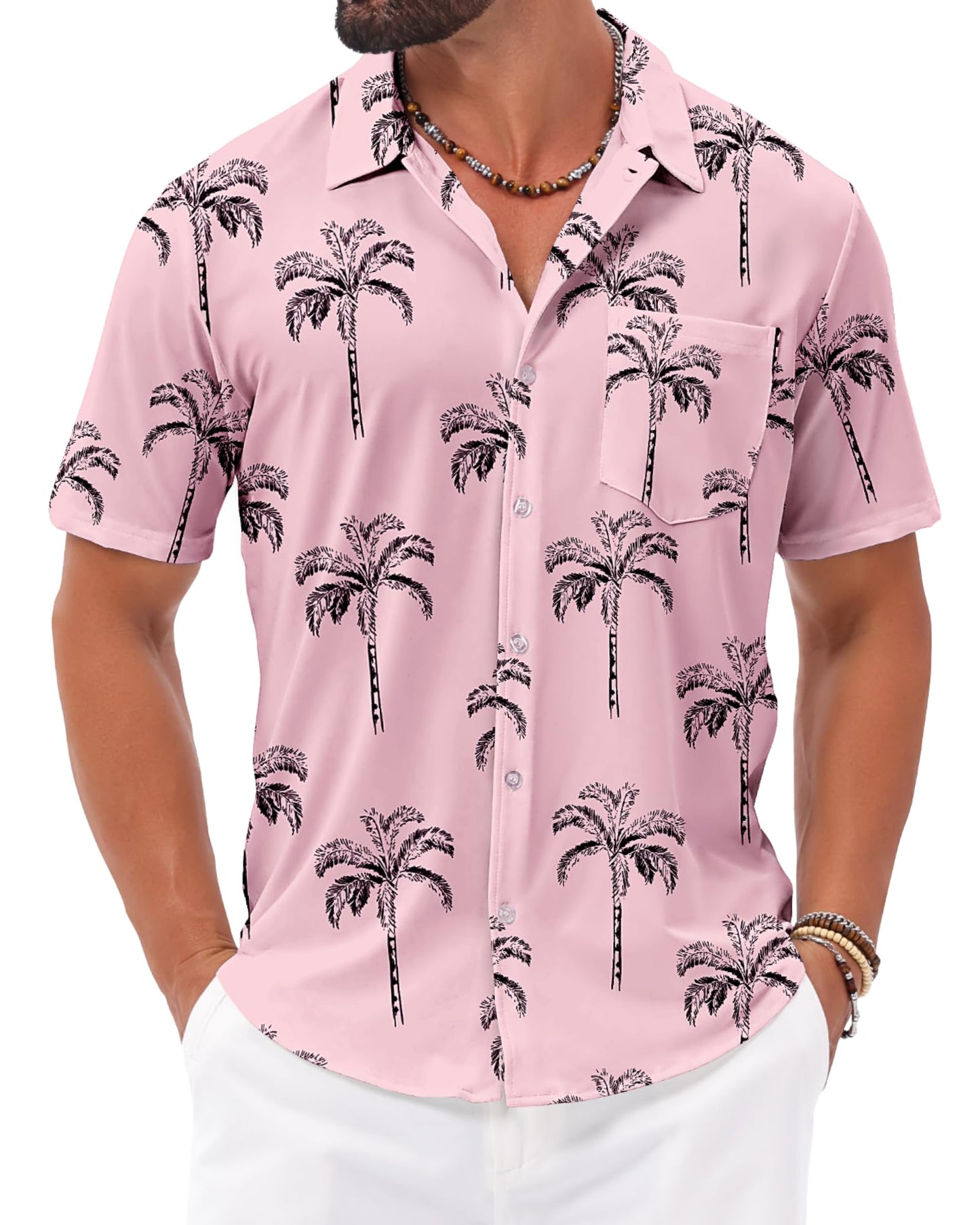 HOTBOJIN Men's Hawaiian Wrinkle Free Short Sleeve Button Down Tropical Floral Beach Vacation Shirt