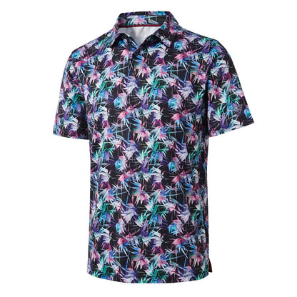 HOTGolf Shirts for Men Dry Fit Short Sleeve Print Performance Moisture Wicking Polo Shirt