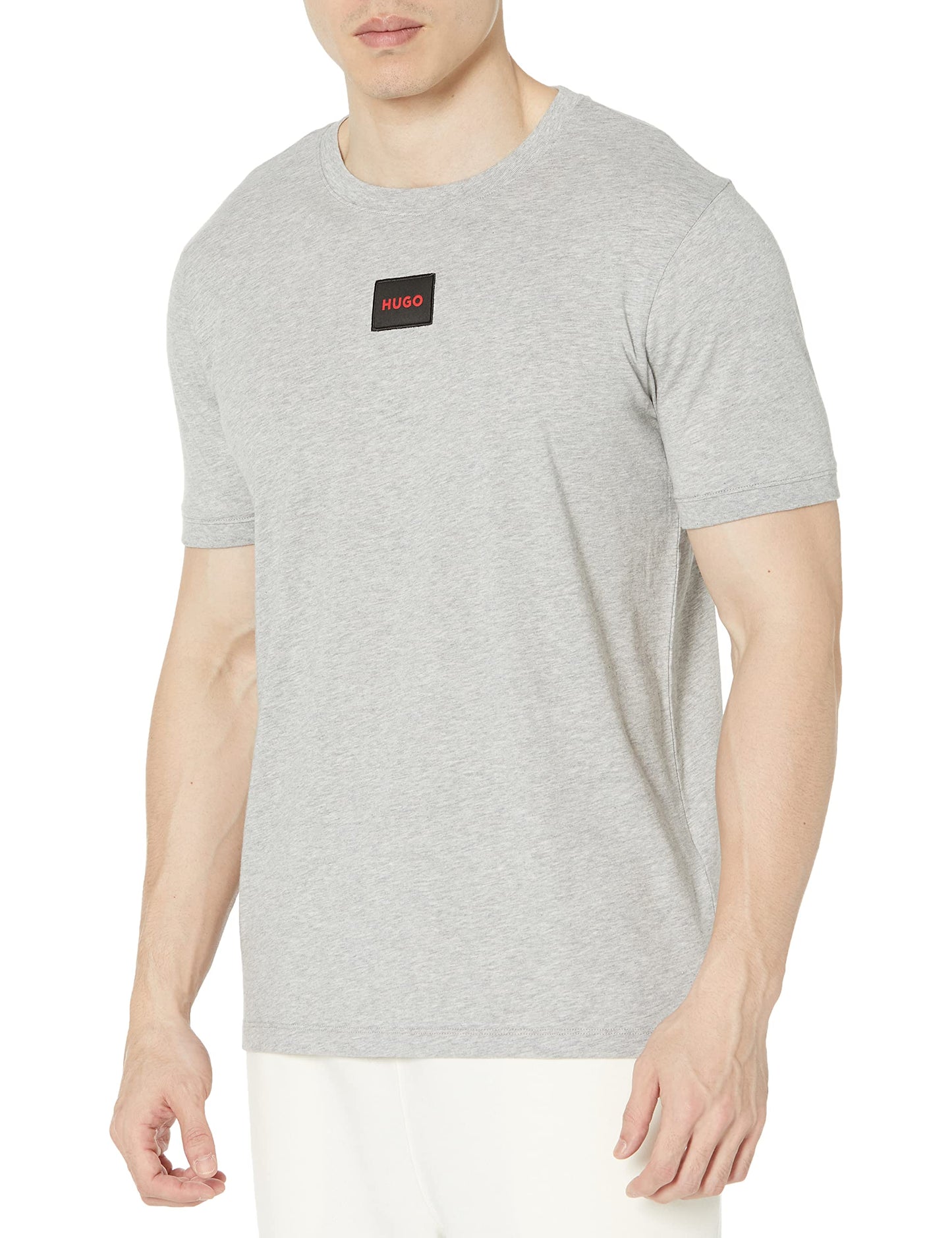 HOTHugo Mens Ribbed Crew Neck Regular Fit Center Logo T-Shirt
