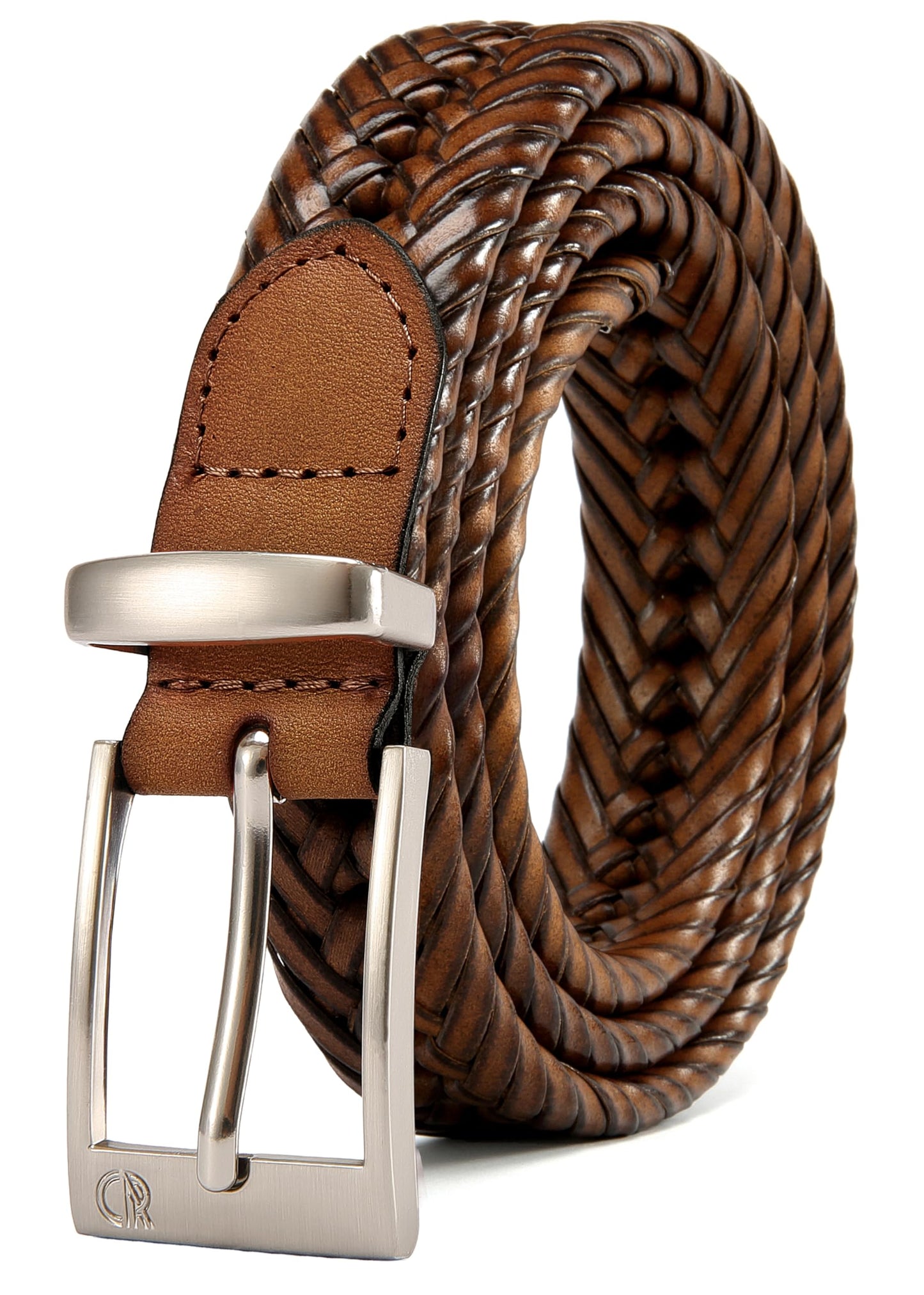 HOTCHAOREN Leather Braided Belts for Men - 1 1/8" Mens Casual Woven Leather Belt for Dress Pant