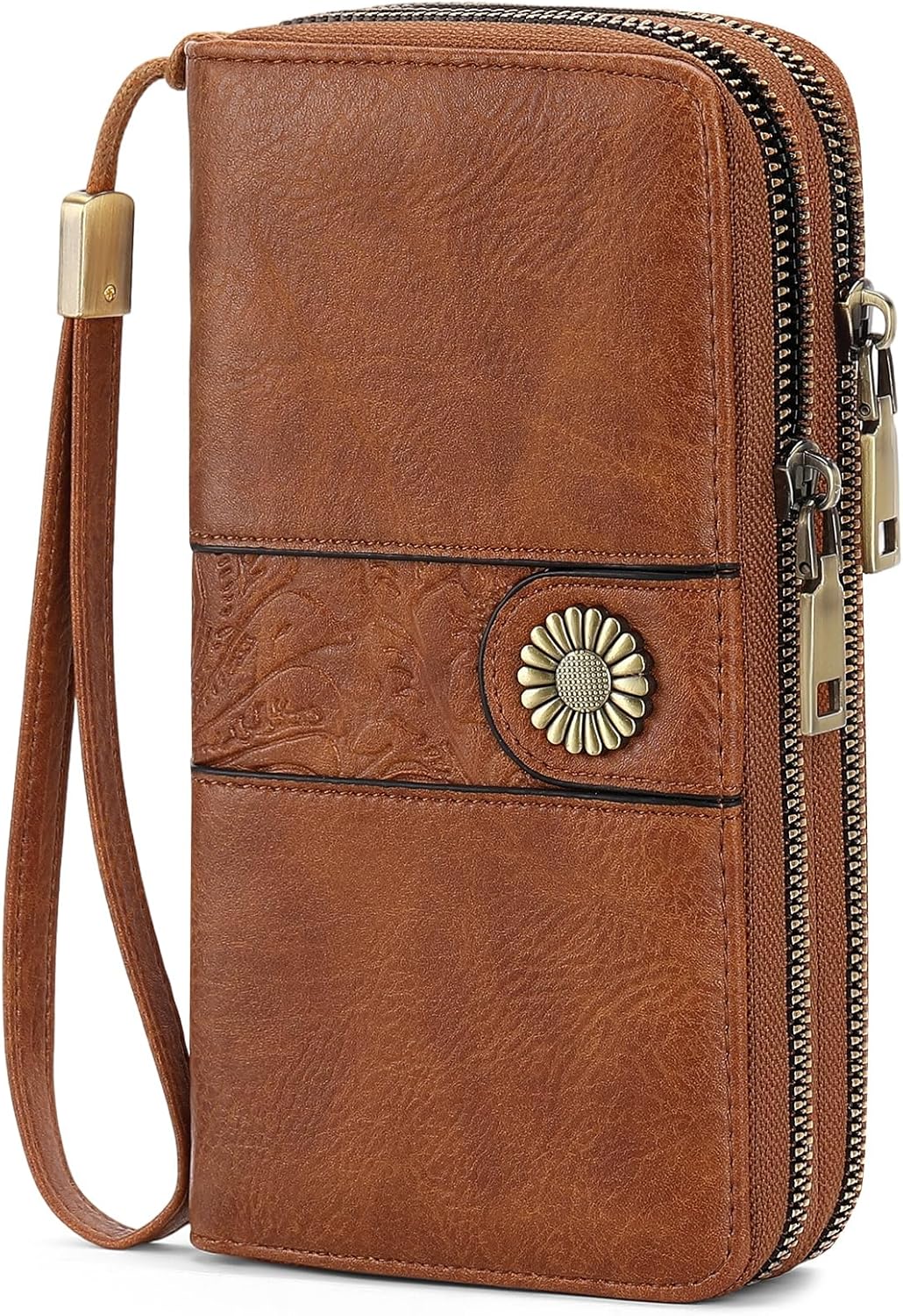 HOTSENDEFN Wallet for Women Leather Double Zipper RFID Blocking Card Holder, Large Capacity Clutch Wallet with Wristlet