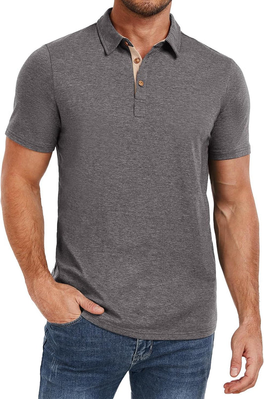 HOTPEGENO Mens Polo Shirts Short Sleeve Casual Cotton Golf Shirts Performance Polo Shirts for Men