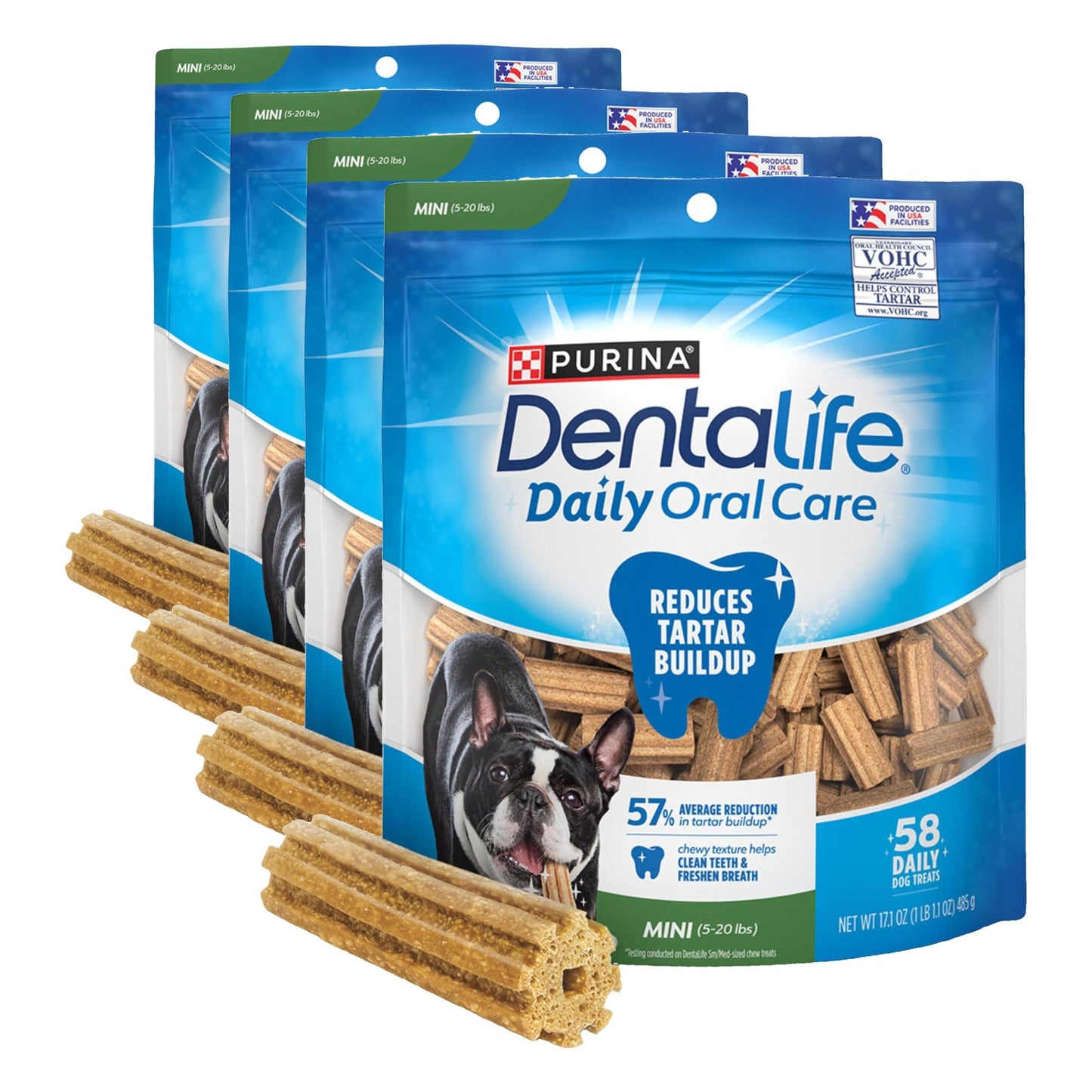 HOTDentaLife Daily Oral Care Dog Treats for Small Dogs 5-20 lbs., Chewy Dental Treat to Freshen Breath and Fight Tartar, Chicken Flavor, 17.1 oz., 58 Chews - 58 ct. Pouch