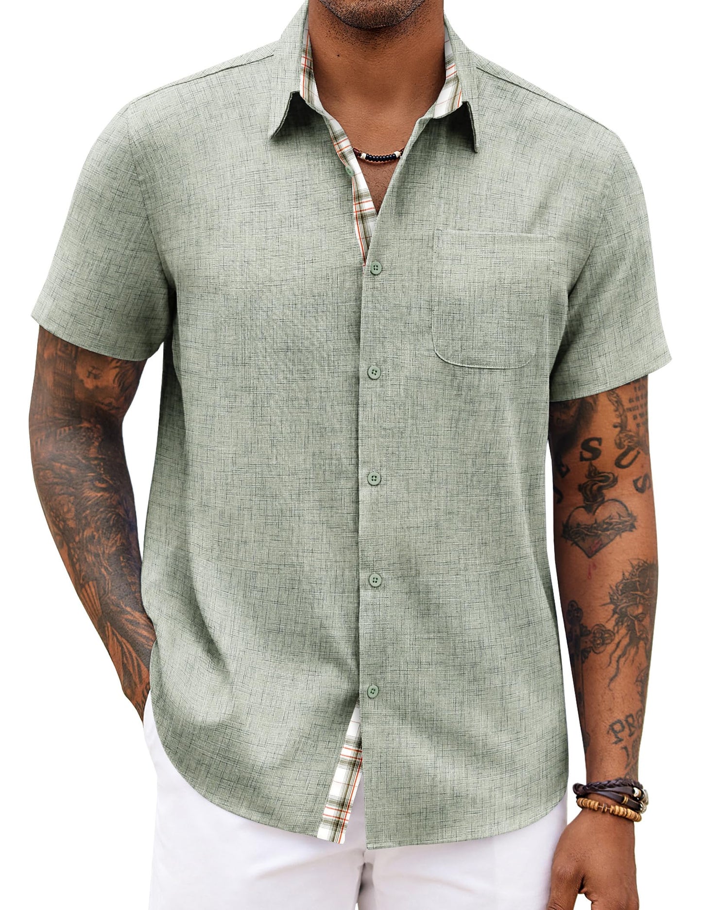 HOTCOOFANDY Men's Button Down Shirts Short Sleeve Casual Summer Beach Vacation Wedding Shirt with Pocket