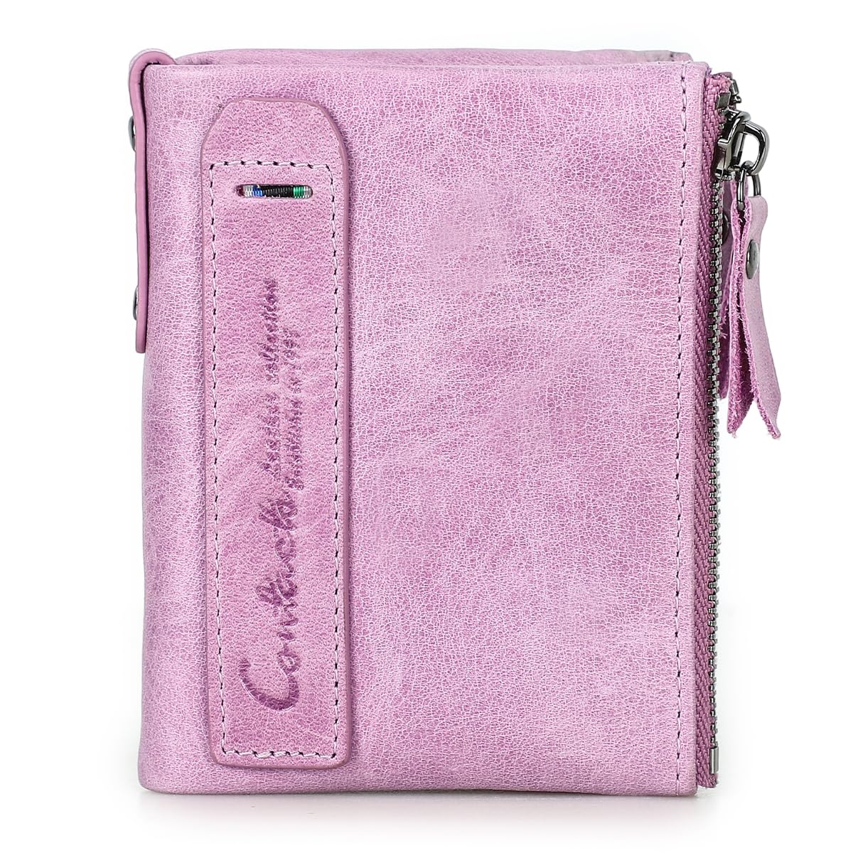 HOTCONTACTS Soft Leather Wallet for Women Small Bifold Coin Purse Double Zipper Card Holder with RFID Blocking (Rose Tan)