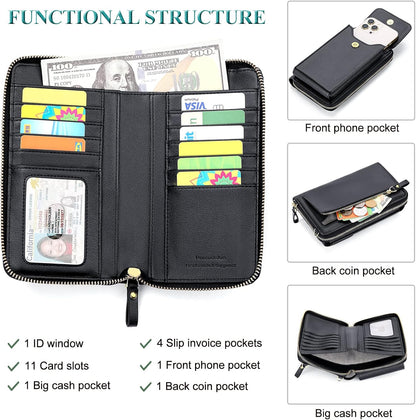 HOTPeacocktion RFID Crossbody Wallet Women Small Travel Leather Cell Phone Wallet Purse Zipper Crossbody Bag