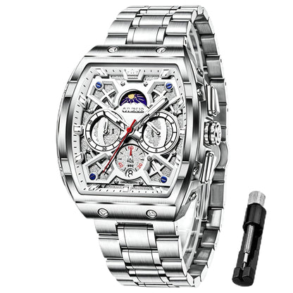 HOTOLEVS Watches for Men Analog Quartz Luxury Diamond Waterproof Chronograph Stainless Steel Big Face Square Date Moon Phase Roman Numeral Dress Mens Watches