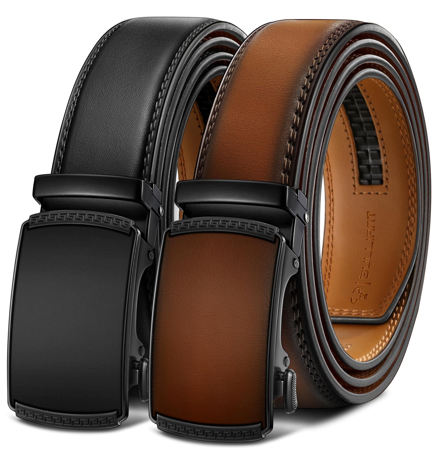 HOTBULLIANT Men Belts 2 Pack,Ratchet Sliding Belt Adjustable For Gift Mens Dress Casual 1 3/8",Cut for Fit