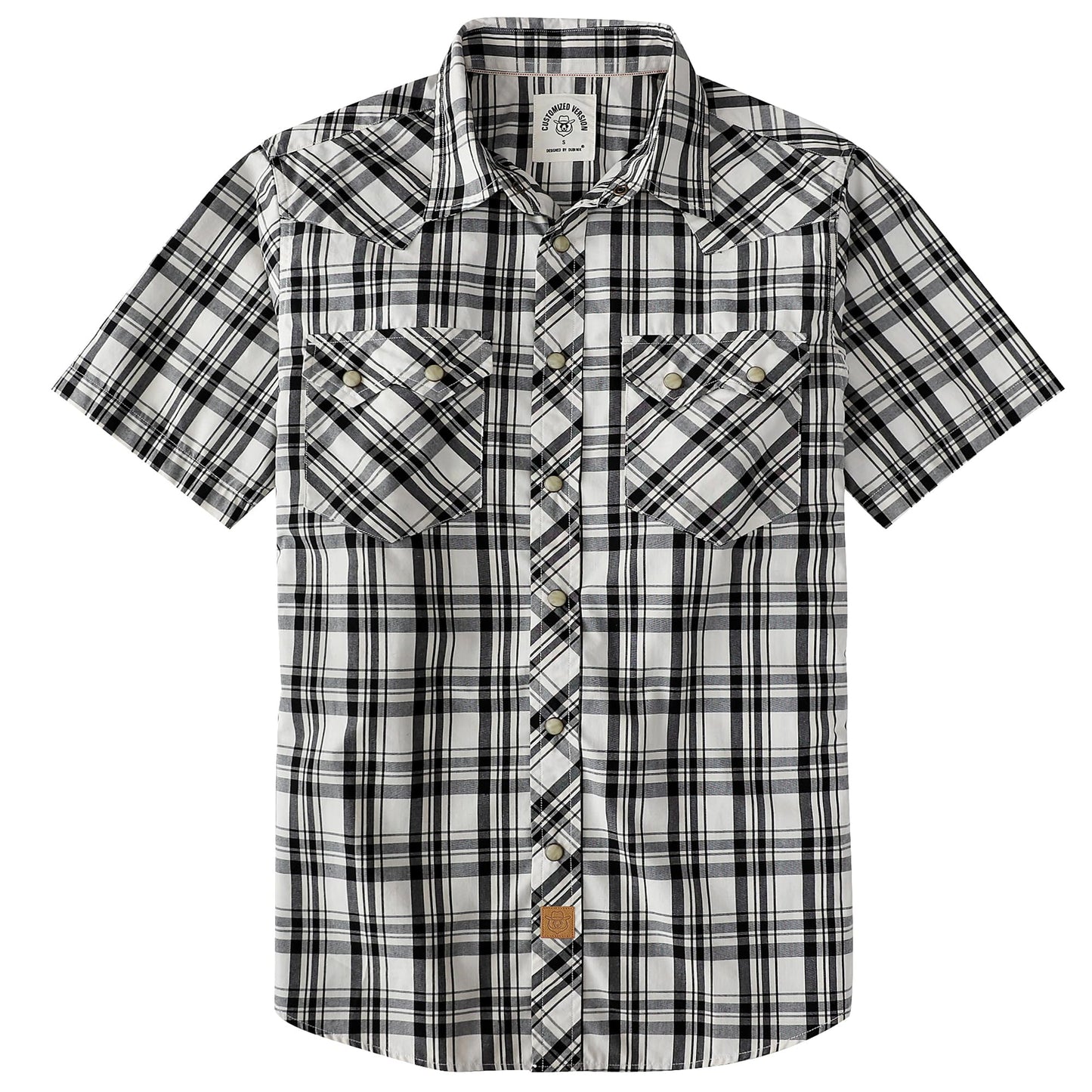 HOTDubinik® Pearl Snap Western Shirts for Men Short Sleeve Cowboy Men's Casual Shirt with 2 Sawtooth Pocket Vintage