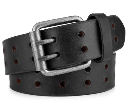 HOTF&L CLASSIC Leather Work Belt, Heavy Duty Double Prong full grain Leather Belts for Men 1 1/2", Mens Casual Belts for Jeans