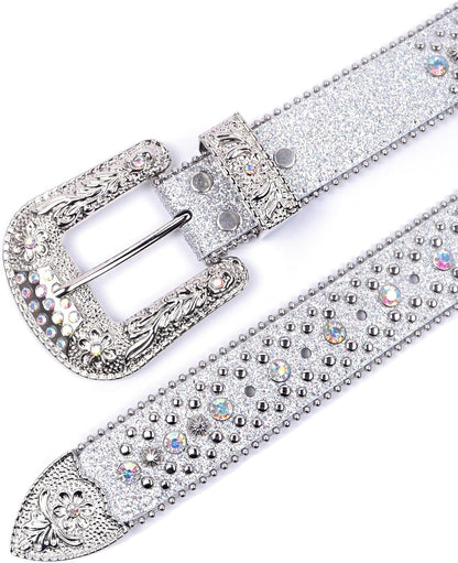 HOTRhinestone Bling Gothic Belt with Crystal Diamond for Halloween - Western Cowboy/Cowgirl Belt for Jeans