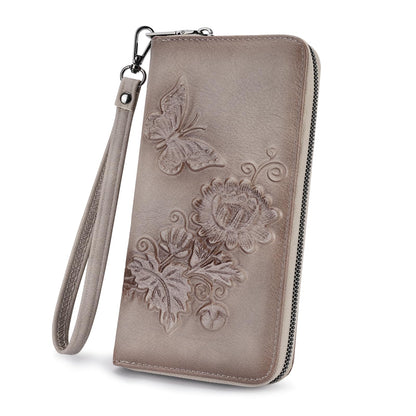 HOTWomens Wallet Rfid Embossed Vegan Leather Multi Card Slots Wallets Large Capacity Wristlet Travel Purse for Women