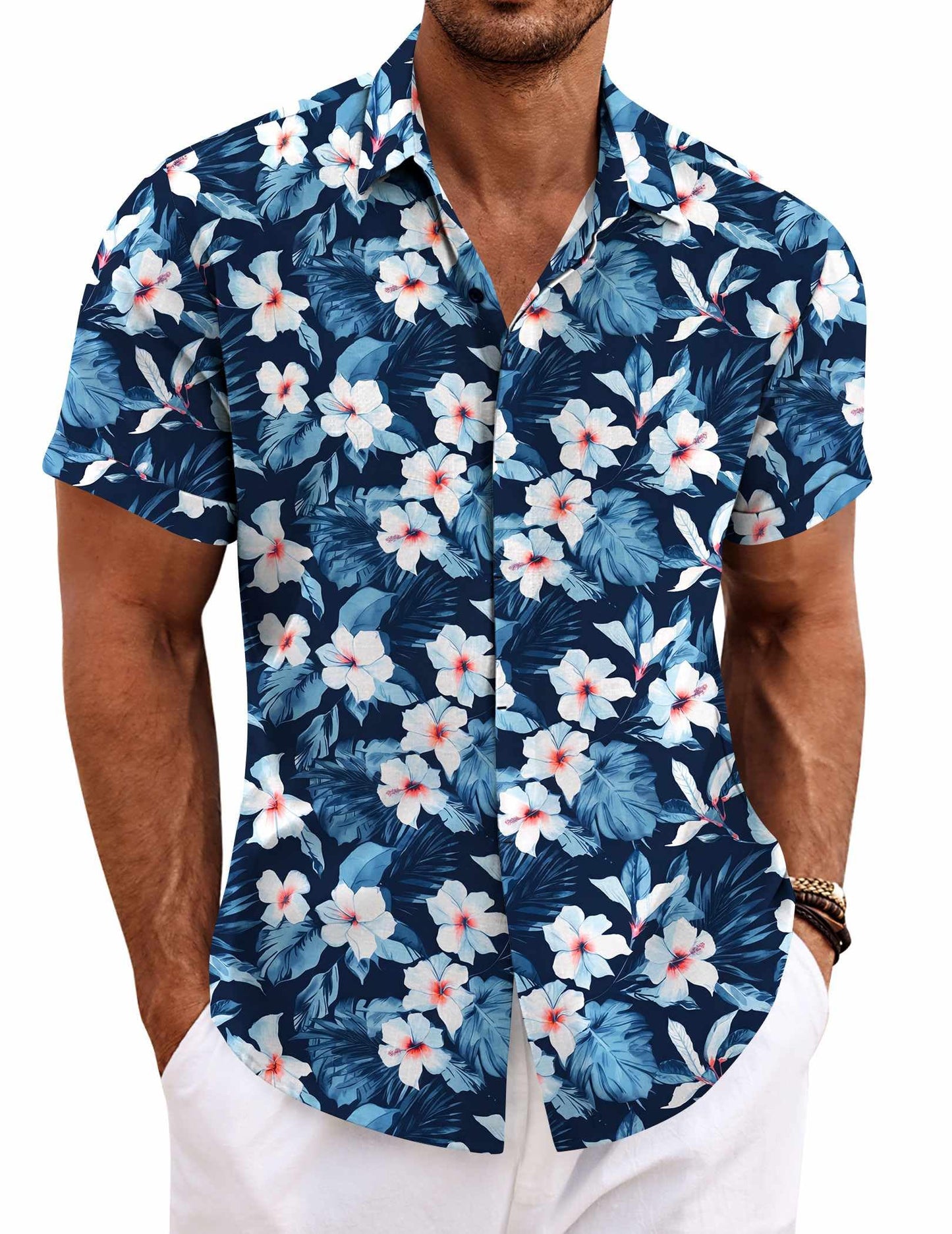 HOTCOOFANDY Men's Linen Shirts Short Sleeve Casual Shirts Button Down Shirt for Men Beach Summer Wedding Shirt