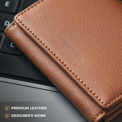 HOTReal Leather Business Card Holder Premium RFID Blocking Card Case with ID Window and Magnetic Closure Holds Up to 40 Business Cards (Grain Brown)