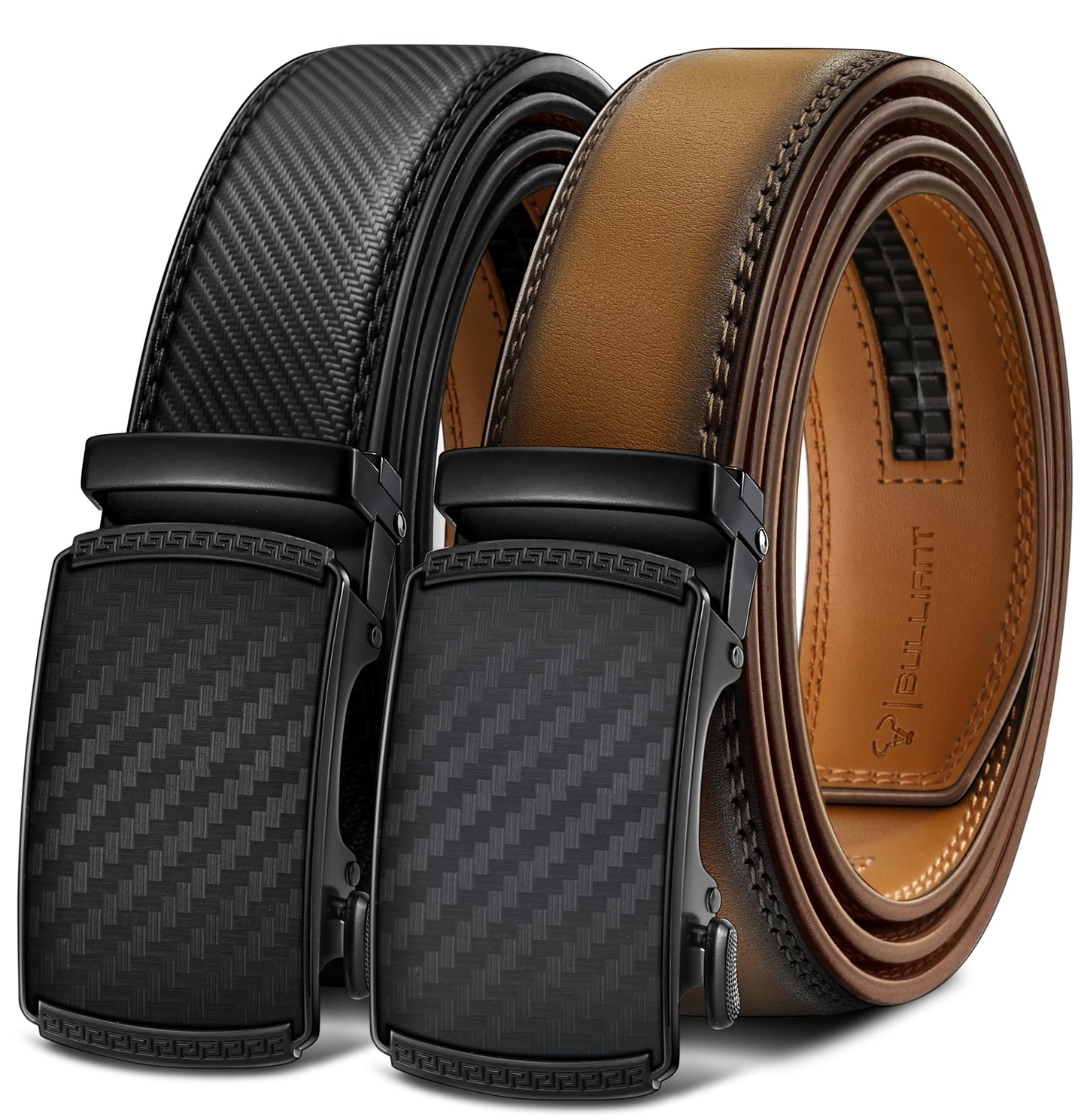 HOTBULLIANT Men Belts 2 Pack,Ratchet Sliding Belt Adjustable For Gift Mens Dress Casual 1 3/8",Cut for Fit