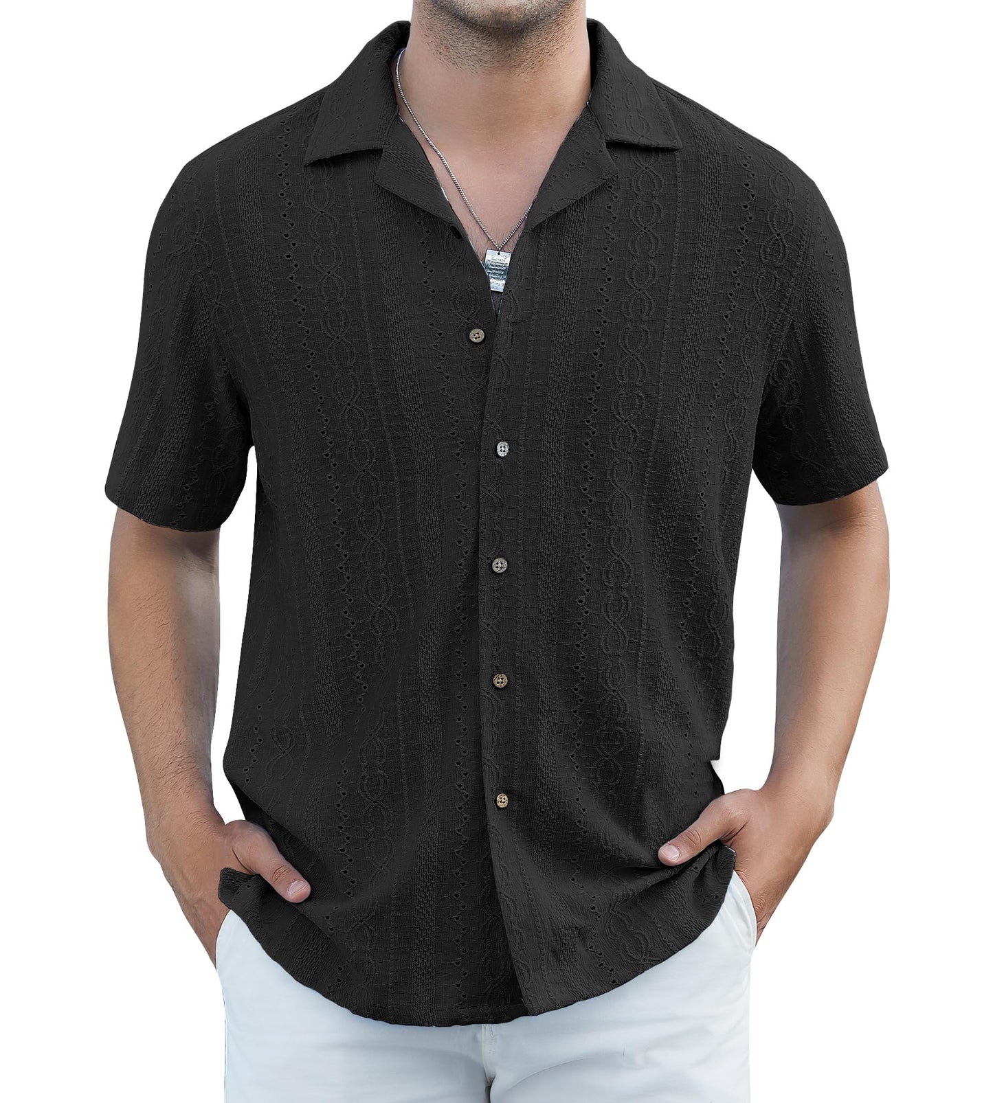 HOTDamipow Mens Casual Button Down Shirts Short Sleeve Fashion Vacation Beach Shirts