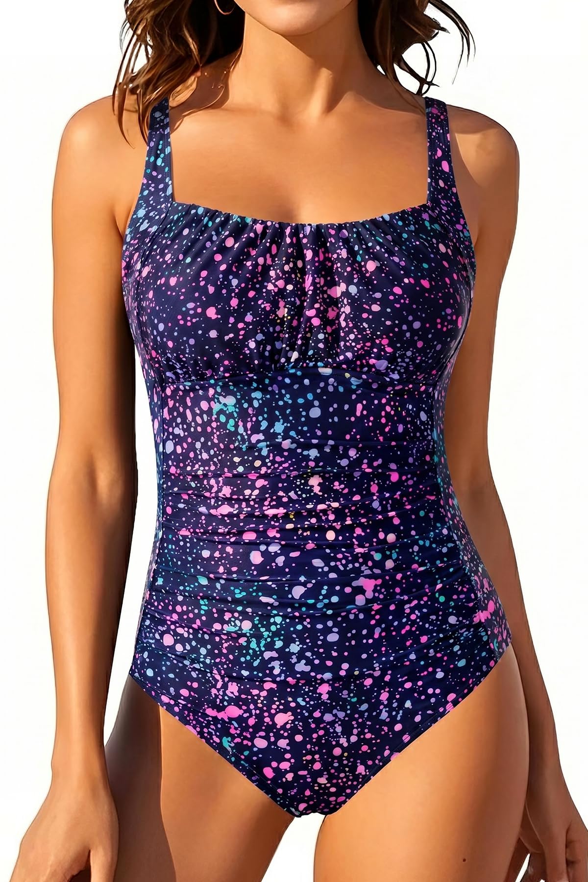 HOTOne Piece Bathing Suit for Women Tummy Control Vintage Swimsuit | Square Neck, Supportive Unremovable Cups, Ruched Design, Adjustable Straps, Full Coverage