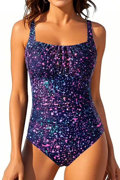 HOTOne Piece Bathing Suit for Women Tummy Control Vintage Swimsuit | Square Neck, Supportive Unremovable Cups, Ruched Design, Adjustable Straps, Full Coverage