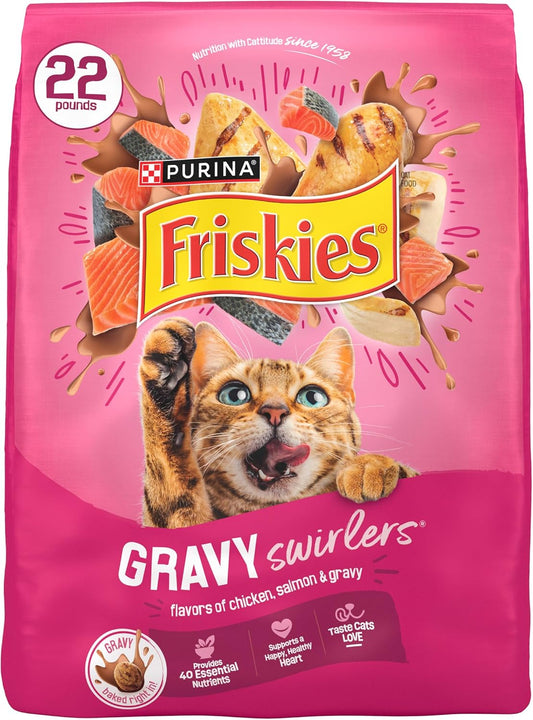 HOTPurina Friskies Gravy Swirlers with Flavors of Chicken, Salmon and Gravy Dry Cat Food - 22 lb. Bag
