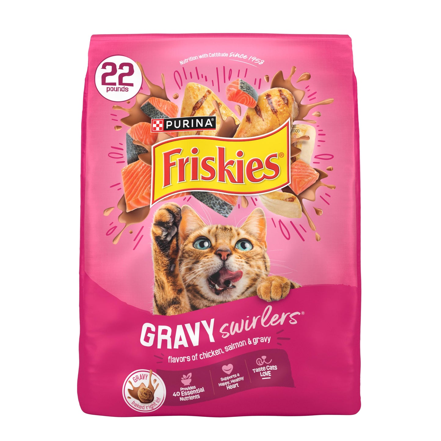 HOTPurina Friskies Gravy Swirlers with Flavors of Chicken, Salmon and Gravy Dry Cat Food - 22 lb. Bag