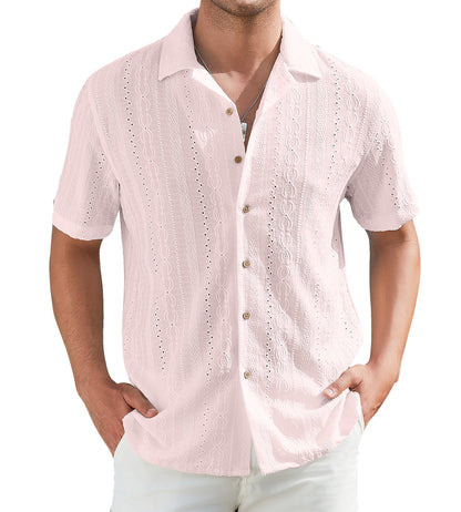 HOTDamipow Mens Casual Button Down Shirts Short Sleeve Fashion Vacation Beach Shirts