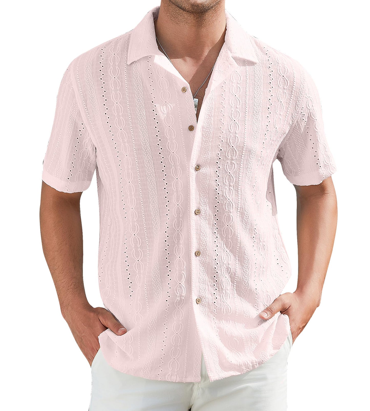 HOTDamipow Mens Casual Button Down Shirts Short Sleeve Fashion Vacation Beach Shirts