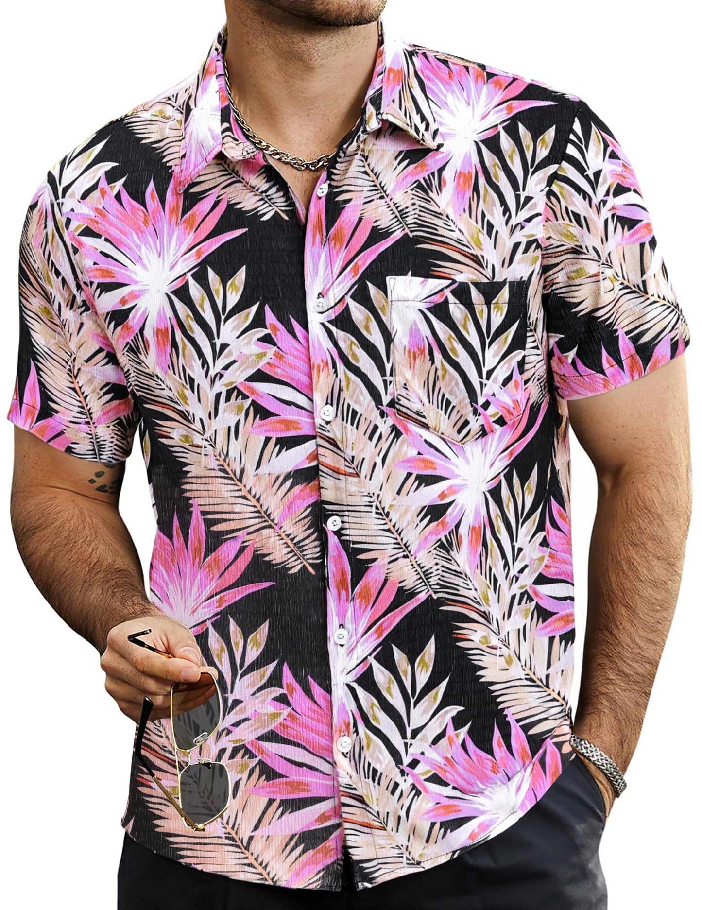 HOTVATPAVE Mens Summer Striped Shirts Button Down Short Sleeve Vintage Beach Hawaiian Shirts with Pocket