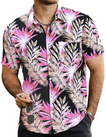 HOTVATPAVE Mens Summer Striped Shirts Button Down Short Sleeve Vintage Beach Hawaiian Shirts with Pocket