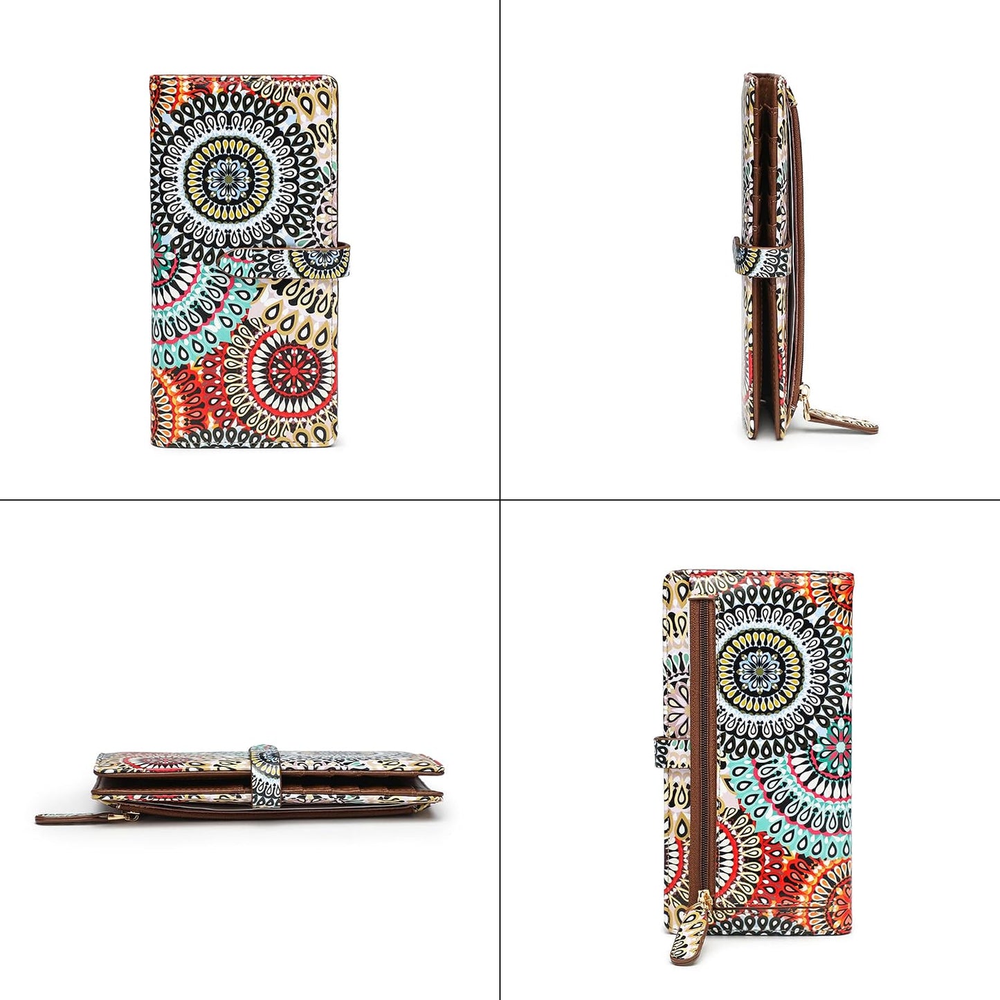 HOTSlim Wallets for Women Credit Card Holder RFID Bifold Clutch Long Ladies Billfold Wallets with Zipper Coin Pocket ID Window Fireworks