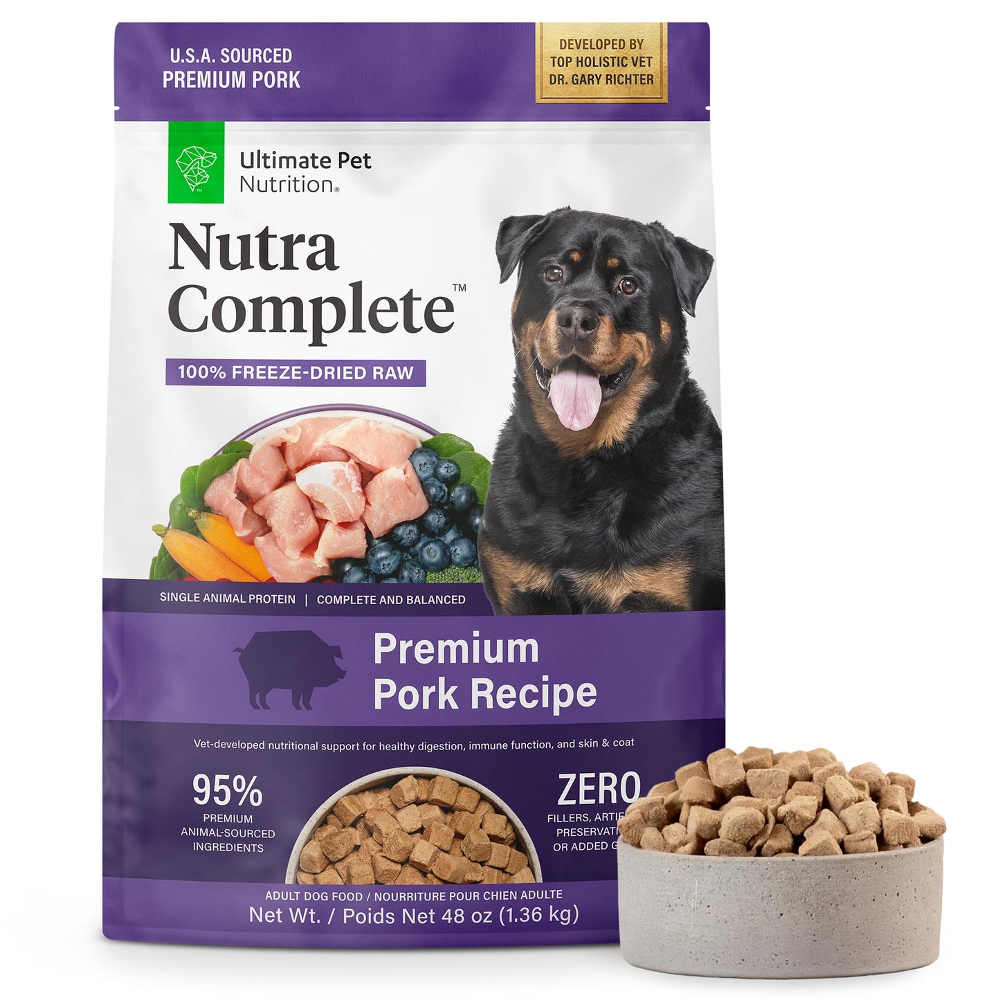 HOTULTIMATE PET NUTRITION Nutra Complete, 100% Freeze Dried Raw Veterinarian Formulated Dog Food with Antioxidants Prebiotics and Amino Acids (1 Pound, Beef)