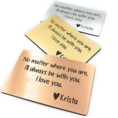 HOTCustom laser engraved wallet insert card in silver, gold or copper acrylic