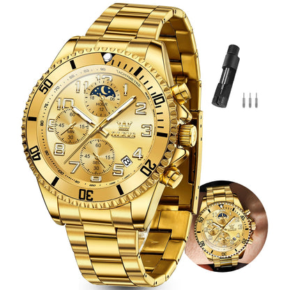 HOTOLEVS Watches Men Waterproof Luxury Big Face Mens Watch Stainless Steel Day Date Quartz Analog Dress Watches for Men Luminous Reloj para Hombres (Green/Blue/Black/Gold)