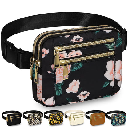 HOTCapolo Fanny Packs for Women Fashion Waist Packs Bag with Adjustable Strap and 4 Zipper Pockets Waterproof Everywhere Crossbody Belt Bag for Workout Running Travelling(Black, Large)