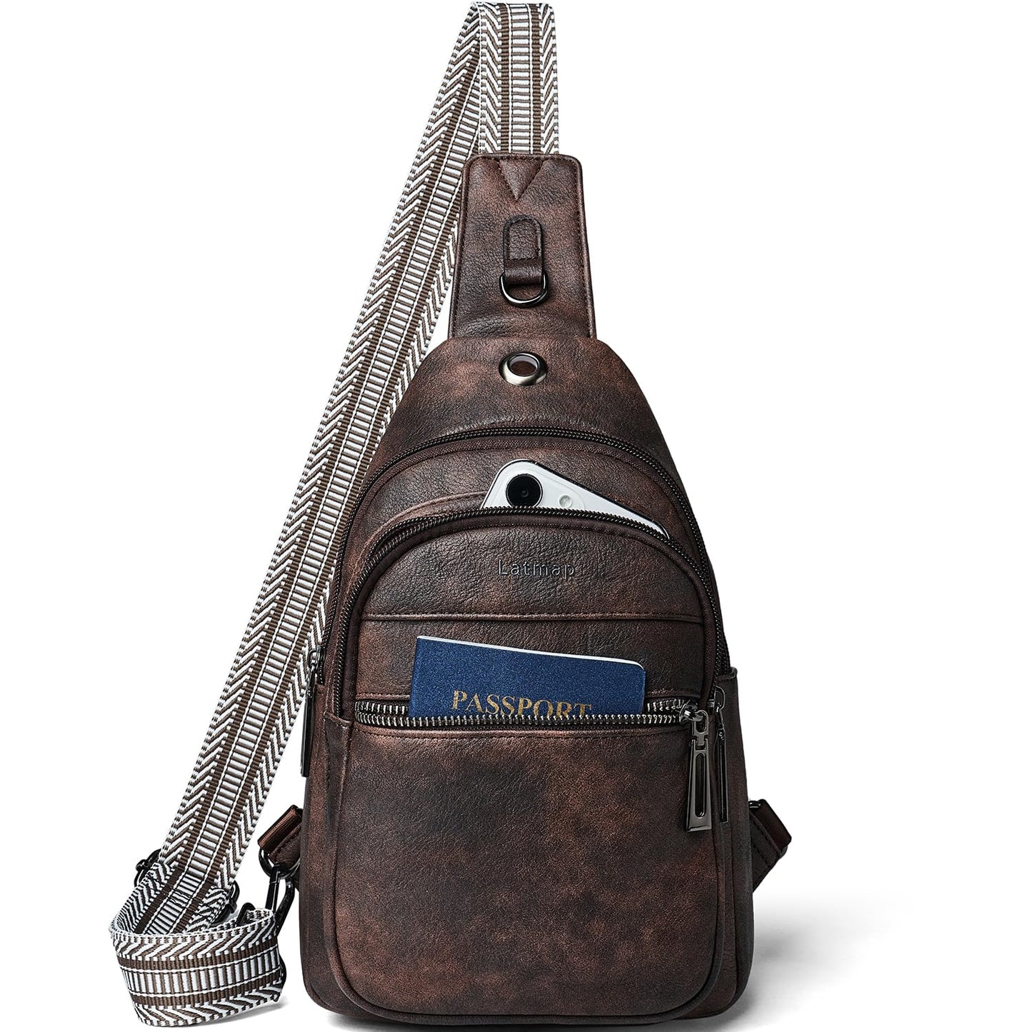 HOTLATMAP 7L Sling Bag For Women Faux Leather Anti Theft Small Casual Daypack Backpack Fanny Pack Crossbody Chest Bags Purse Waterproof Brown