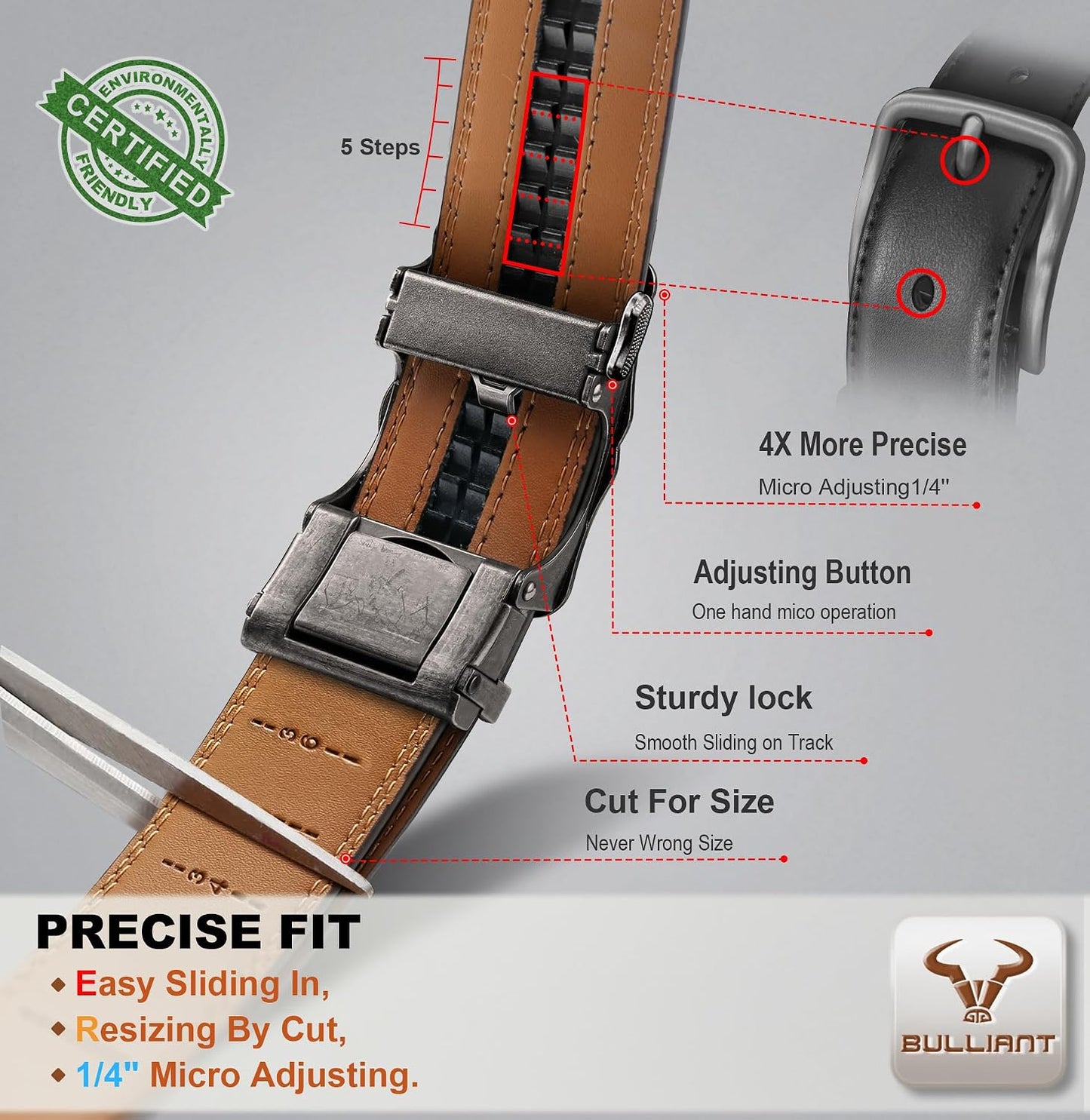 HOTBULLIANT Men Ratchet Western Trimmable Belt 1.5" Adjustable Fit Gift Boxed | Smooth Sliding | Precise Fit | Tailored Size | Holeless for Dress or Casual