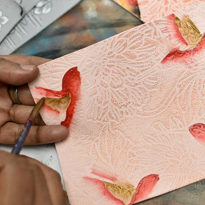 HOTAnuschka 2083 Card Holder, Women's Hand-Painted Genuine Leather Card Holder – Tooled Birds Peach