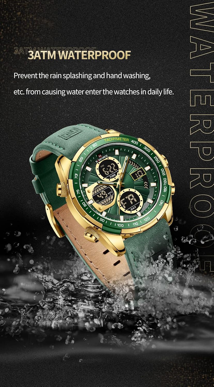 HOTNAVIFORCE Men's Military Digital Watches Analog Quartz Waterproof Watch Sport Multifunctional Leather Wristwatch